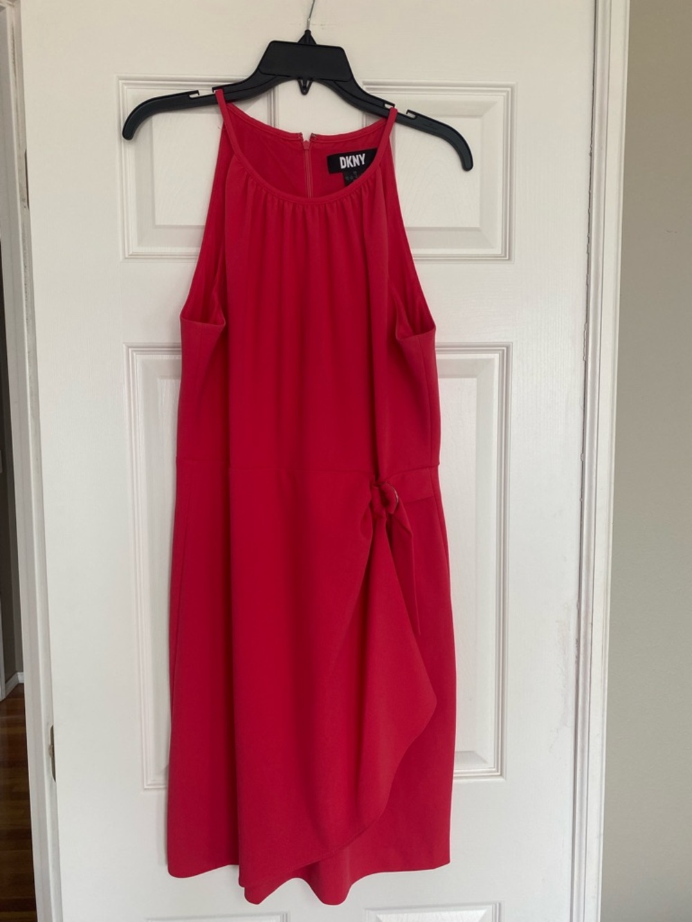 DKNY Coral Sleeveless Midi Dress with Side Tie